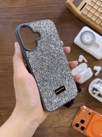 iPhone 16 Uyumlu Kadife İç Yüzey Tasarımlı Taşlı Işıltılı Parlak Pırlanta Kılıf Dia Plus - 16