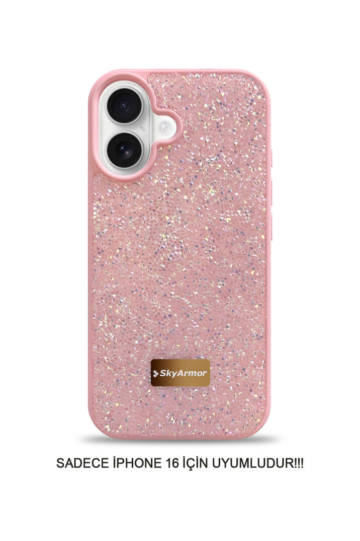 iPhone 16 Uyumlu Kadife İç Yüzey Tasarımlı Taşlı Işıltılı Parlak Pırlanta Kılıf Dia Plus - 28
