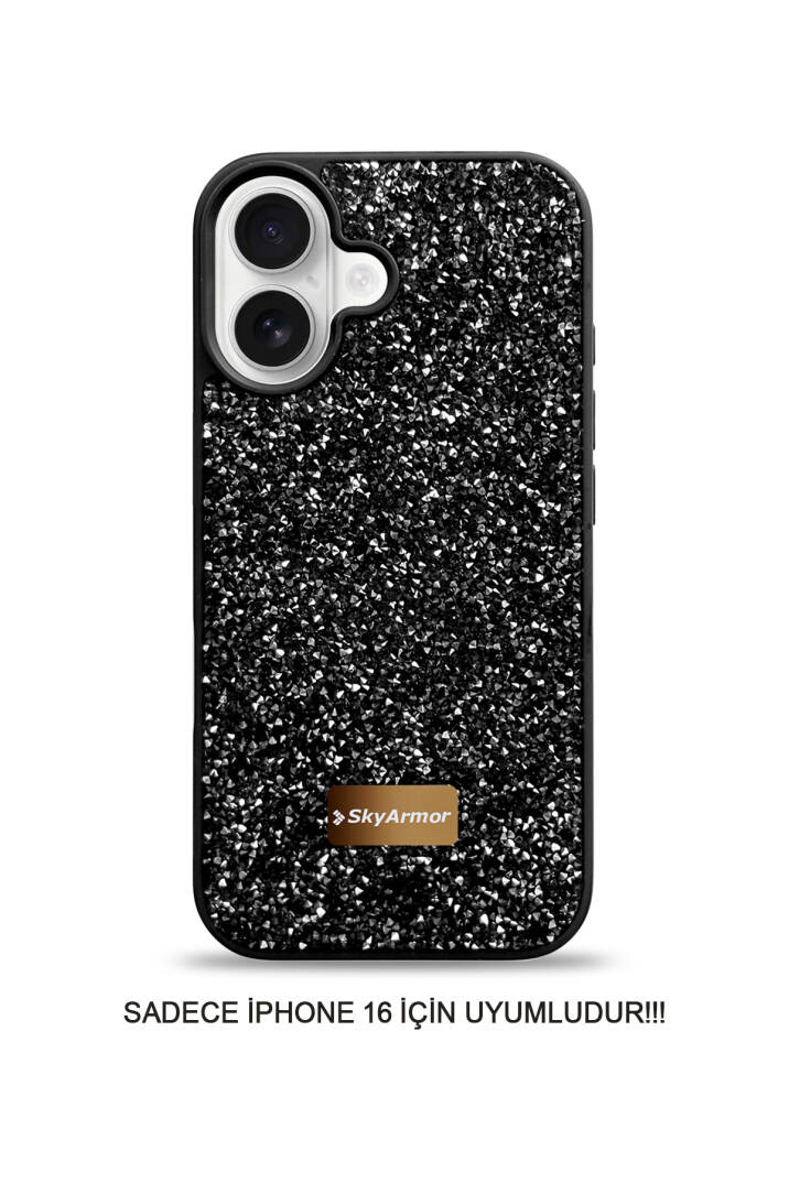 iPhone 16 Uyumlu Kadife İç Yüzey Tasarımlı Taşlı Işıltılı Parlak Pırlanta Kılıf Dia Plus - 34