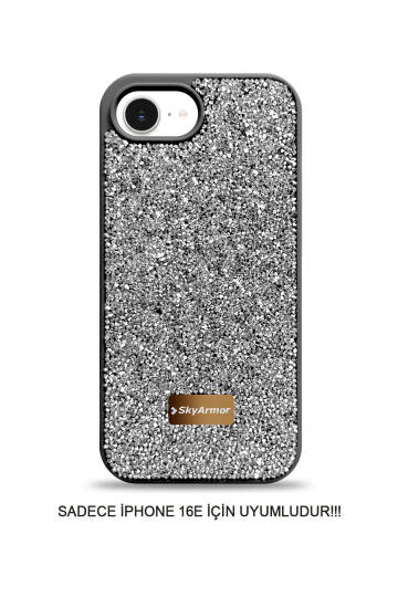 iPhone 16E Uyumlu Kadife İç Yüzey Tasarımlı Taşlı Işıltılı Parlak Pırlanta Kılıf Dia Plus - 13