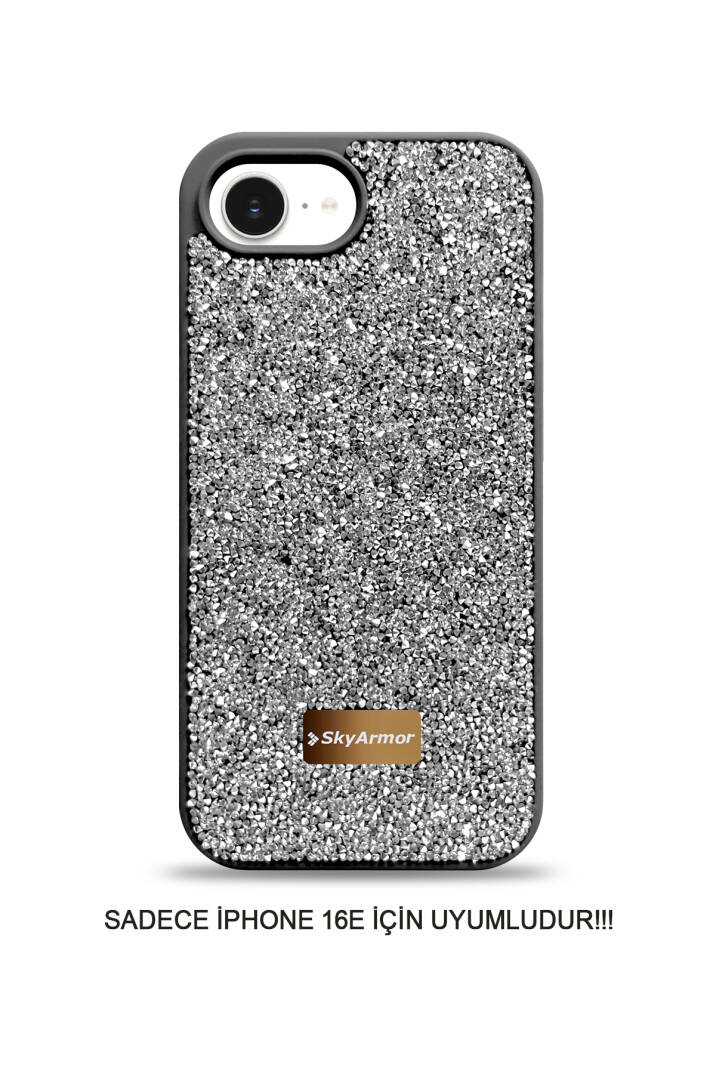 iPhone 16E Uyumlu Kadife İç Yüzey Tasarımlı Taşlı Işıltılı Parlak Pırlanta Kılıf Dia Plus - 13