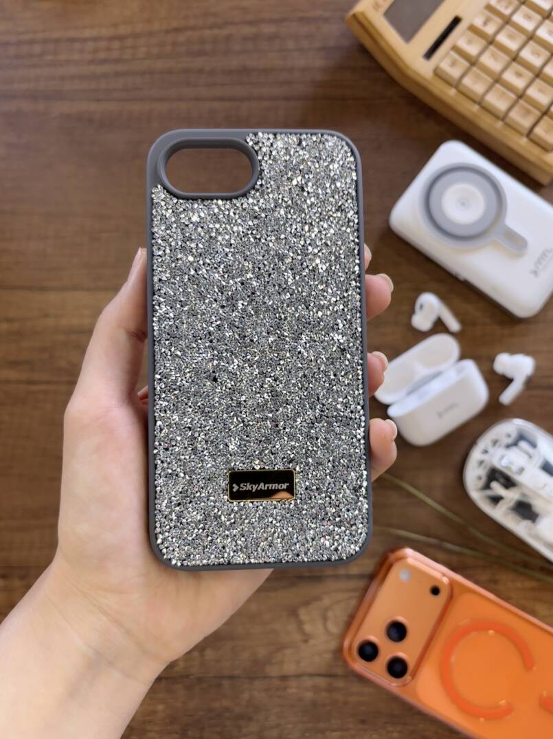 iPhone 16E Uyumlu Kadife İç Yüzey Tasarımlı Taşlı Işıltılı Parlak Pırlanta Kılıf Dia Plus - 15