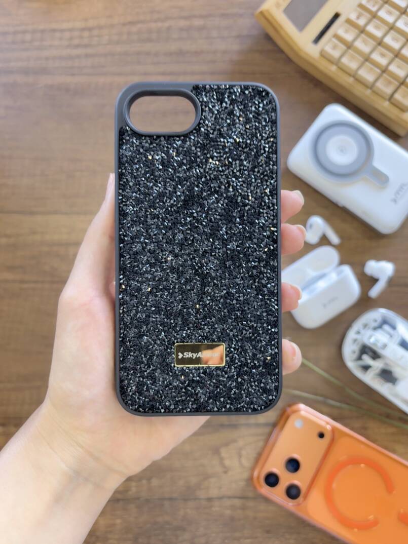 iPhone 16E Uyumlu Kadife İç Yüzey Tasarımlı Taşlı Işıltılı Parlak Pırlanta Kılıf Dia Plus - 39
