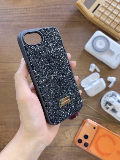 iPhone 16E Uyumlu Kadife İç Yüzey Tasarımlı Taşlı Işıltılı Parlak Pırlanta Kılıf Dia Plus - 42