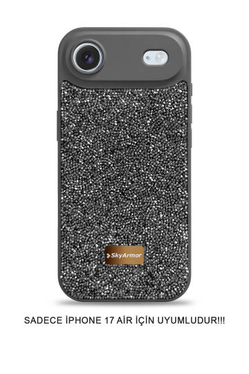 iPhone 17 Air Uyumlu Kadife İç Yüzey Tasarımlı Taşlı Işıltılı Parlak Pırlanta Kılıf Dia Plus