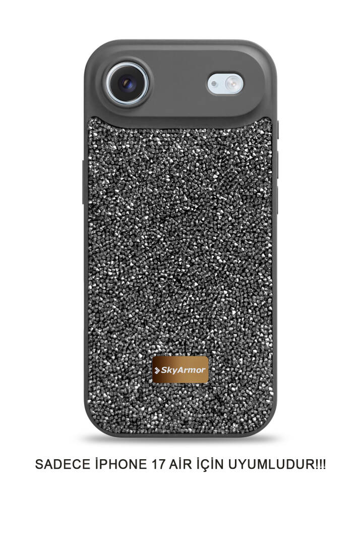 iPhone 17 Air Uyumlu Kadife İç Yüzey Tasarımlı Taşlı Işıltılı Parlak Pırlanta Kılıf Dia Plus - 1