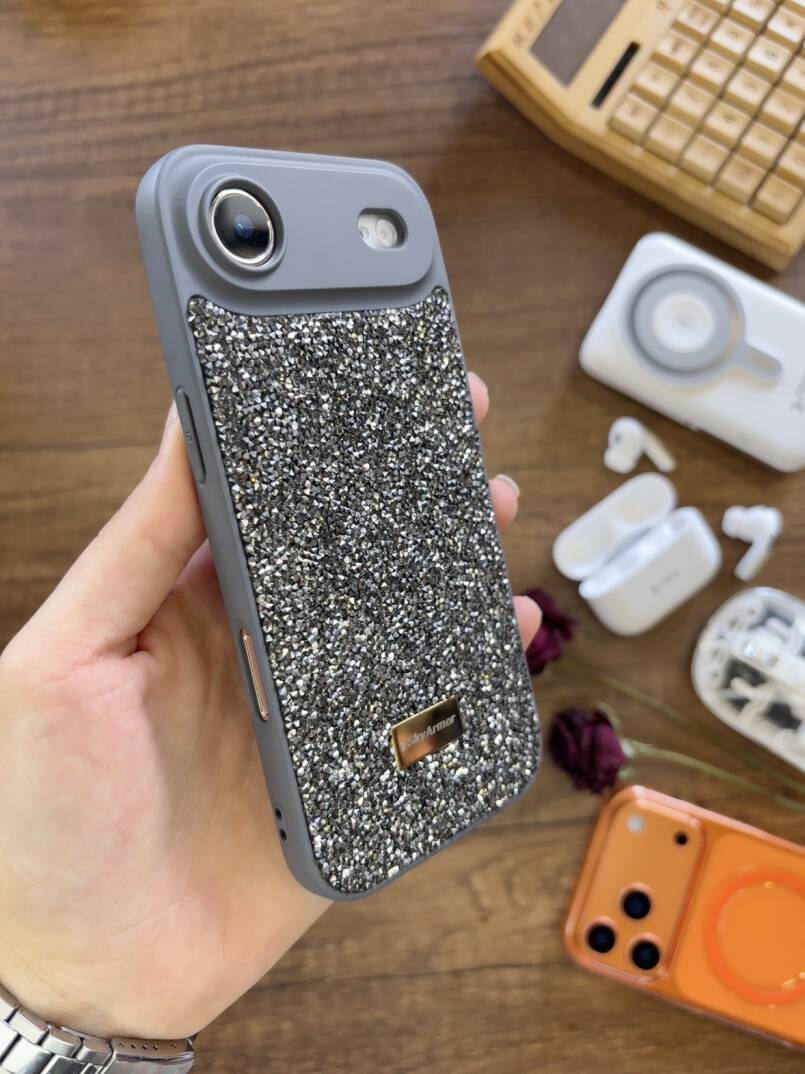 iPhone 17 Air Uyumlu Kadife İç Yüzey Tasarımlı Taşlı Işıltılı Parlak Pırlanta Kılıf Dia Plus - 4