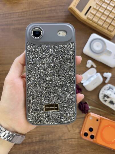 iPhone 17 Air Uyumlu Kadife İç Yüzey Tasarımlı Taşlı Işıltılı Parlak Pırlanta Kılıf Dia Plus - 5