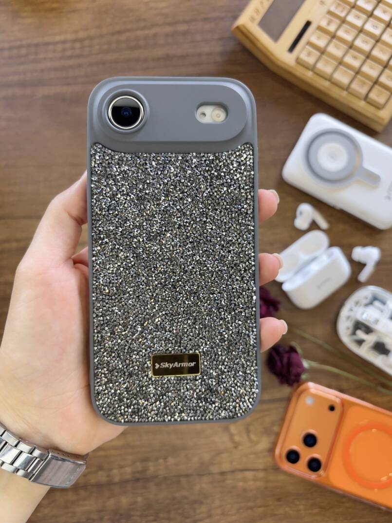iPhone 17 Air Uyumlu Kadife İç Yüzey Tasarımlı Taşlı Işıltılı Parlak Pırlanta Kılıf Dia Plus - 5