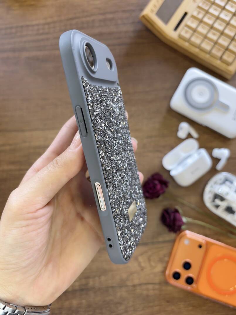 iPhone 17 Air Uyumlu Kadife İç Yüzey Tasarımlı Taşlı Işıltılı Parlak Pırlanta Kılıf Dia Plus - 6