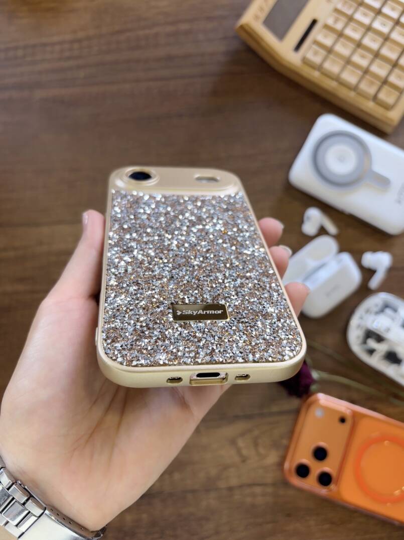 iPhone 17 Air Uyumlu Kadife İç Yüzey Tasarımlı Taşlı Işıltılı Parlak Pırlanta Kılıf Dia Plus - 15