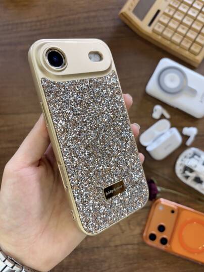 iPhone 17 Air Uyumlu Kadife İç Yüzey Tasarımlı Taşlı Işıltılı Parlak Pırlanta Kılıf Dia Plus - 17