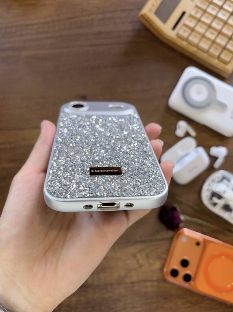 iPhone 17 Air Uyumlu Kadife İç Yüzey Tasarımlı Taşlı Işıltılı Parlak Pırlanta Kılıf Dia Plus - 21