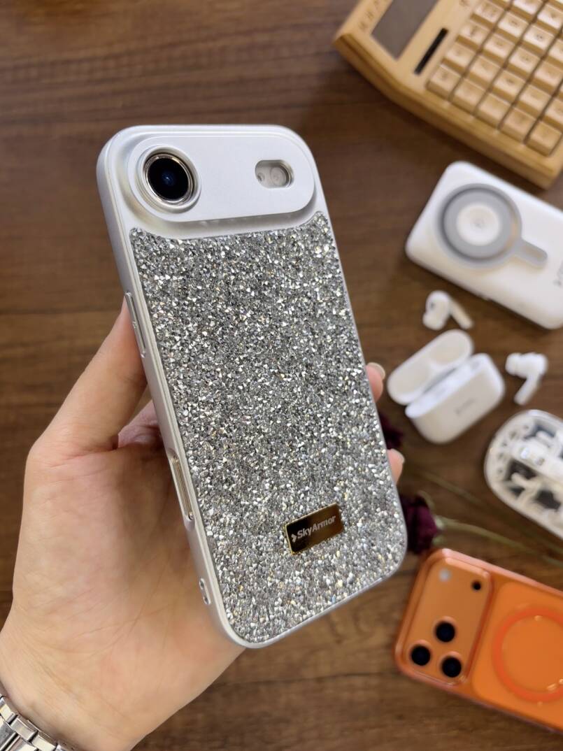 iPhone 17 Air Uyumlu Kadife İç Yüzey Tasarımlı Taşlı Işıltılı Parlak Pırlanta Kılıf Dia Plus - 23