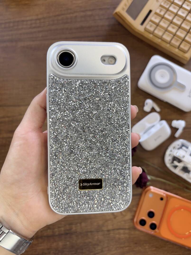 iPhone 17 Air Uyumlu Kadife İç Yüzey Tasarımlı Taşlı Işıltılı Parlak Pırlanta Kılıf Dia Plus - 24
