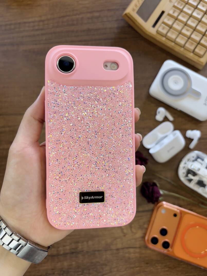 iPhone 17 Air Uyumlu Kadife İç Yüzey Tasarımlı Taşlı Işıltılı Parlak Pırlanta Kılıf Dia Plus - 35