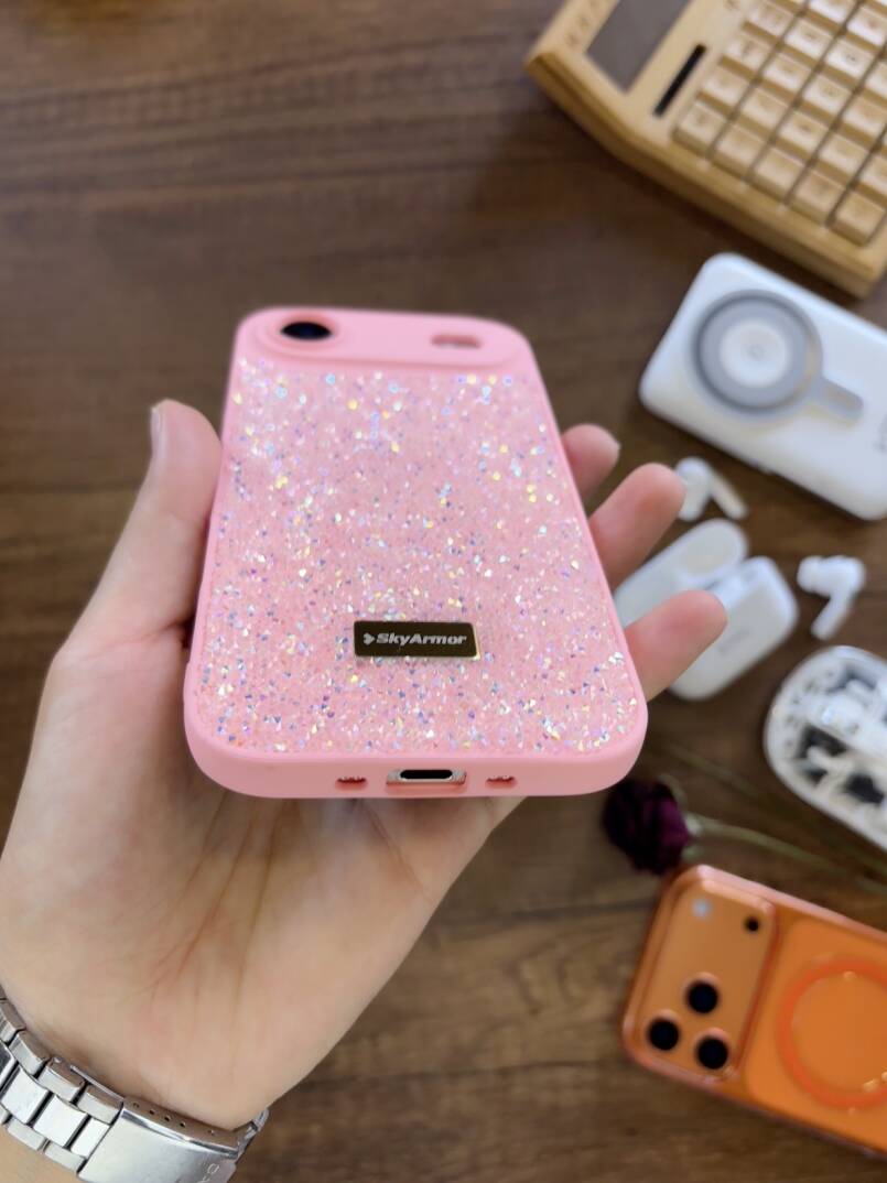 iPhone 17 Air Uyumlu Kadife İç Yüzey Tasarımlı Taşlı Işıltılı Parlak Pırlanta Kılıf Dia Plus - 36