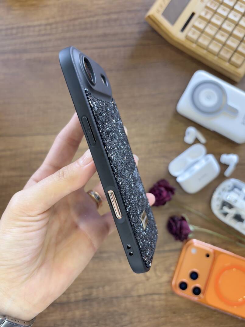iPhone 17 Air Uyumlu Kadife İç Yüzey Tasarımlı Taşlı Işıltılı Parlak Pırlanta Kılıf Dia Plus - 40