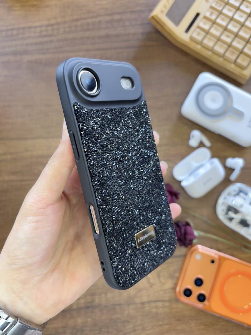 iPhone 17 Air Uyumlu Kadife İç Yüzey Tasarımlı Taşlı Işıltılı Parlak Pırlanta Kılıf Dia Plus - 41