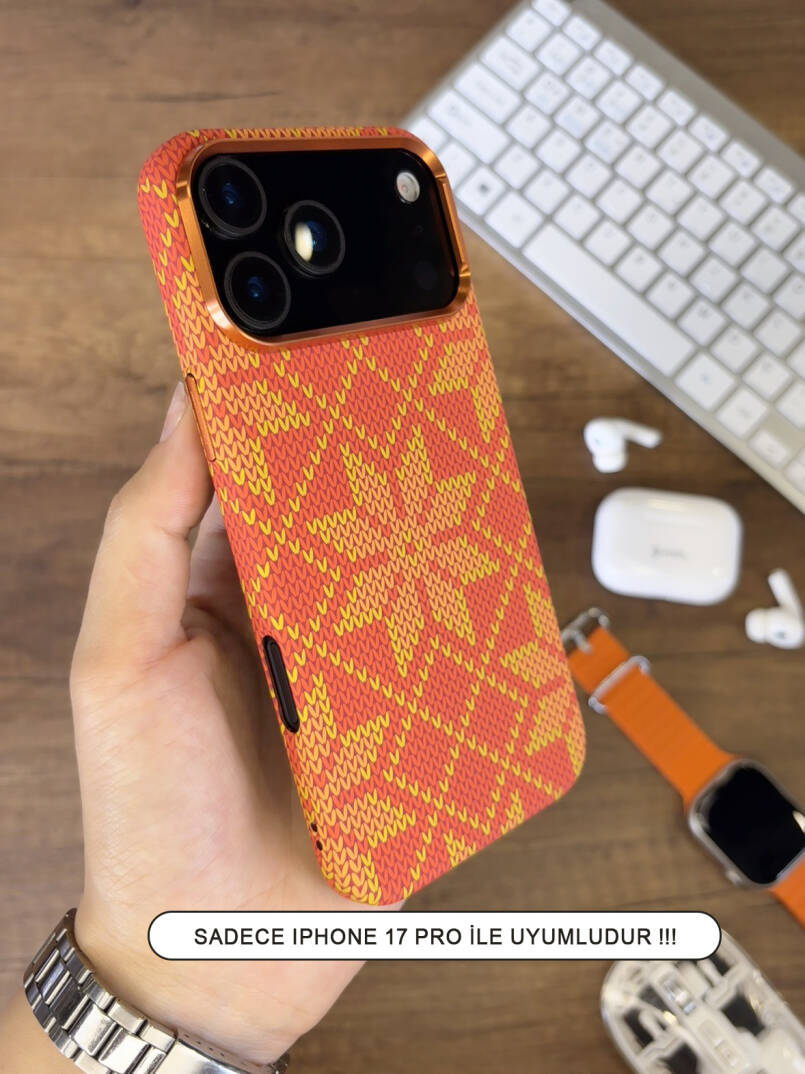 iPhone 17 Pro Kılıf Etnik Desenli Örgü Görünümlü Magsafe Uyumlu Premium Kapak Kılıf SOO-900 - 1