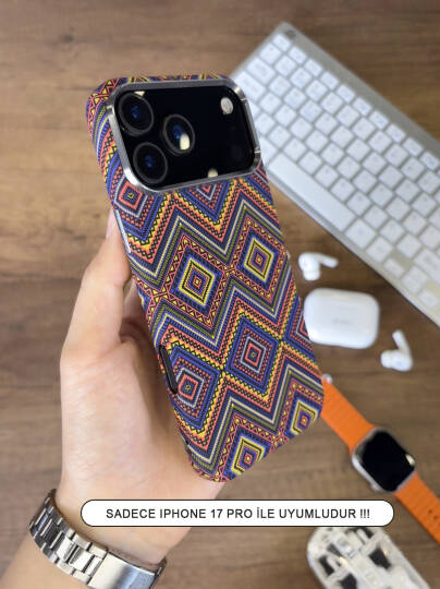 iPhone 17 Pro Kılıf Etnik Desenli Örgü Görünümlü Magsafe Uyumlu Premium Kapak Kılıf SOO-900 Aztek