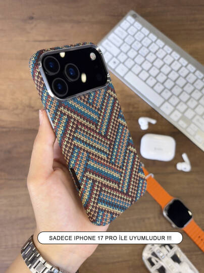 iPhone 17 Pro Kılıf Etnik Desenli Örgü Görünümlü Magsafe Uyumlu Premium Kapak Kılıf SOO-900 - 14