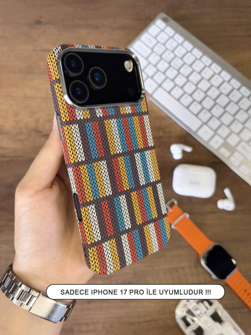iPhone 17 Pro Kılıf Etnik Desenli Örgü Görünümlü Magsafe Uyumlu Premium Kapak Kılıf SOO-900 - 19
