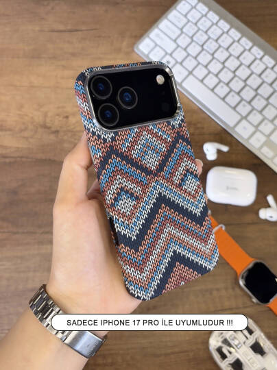 iPhone 17 Pro Kılıf Etnik Desenli Örgü Görünümlü Magsafe Uyumlu Premium Kapak Kılıf SOO-900 Etnik Şevran