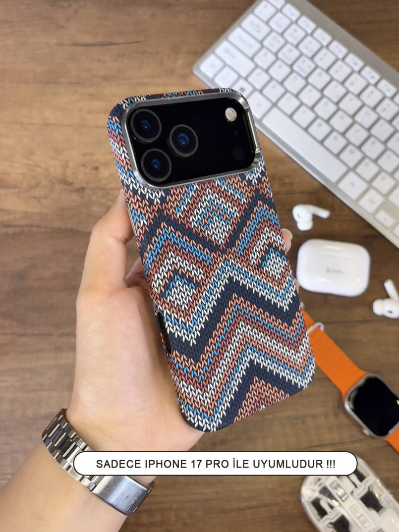 iPhone 17 Pro Kılıf Etnik Desenli Örgü Görünümlü Magsafe Uyumlu Premium Kapak Kılıf SOO-900 - 21