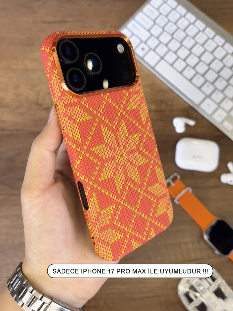 iPhone 17 Pro Max Kılıf Etnik Desenli Örgü Görünümlü Magsafe Uyumlu Premium Kapak Kılıf SOO-900 - 1