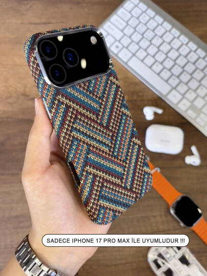 iPhone 17 Pro Max Kılıf Etnik Desenli Örgü Görünümlü Magsafe Uyumlu Premium Kapak Kılıf SOO-900 - 11