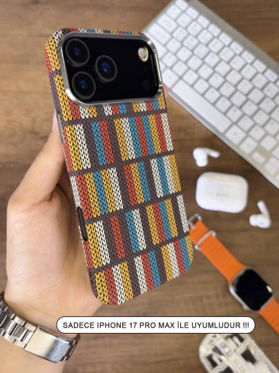 iPhone 17 Pro Max Kılıf Etnik Desenli Örgü Görünümlü Magsafe Uyumlu Premium Kapak Kılıf SOO-900 - 16