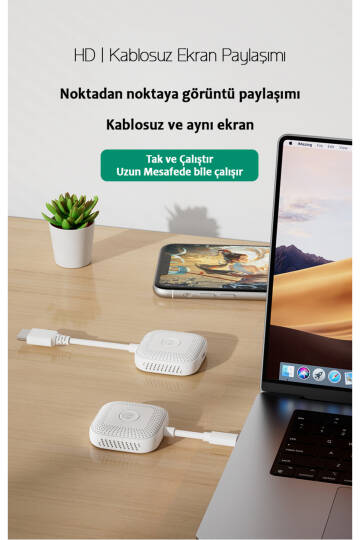 Kablosuz Görüntü Aktarıcı Type-C - 1080P 60Hz, USB-C TX-RX, Tak Çalıştır, TV-PC Bağlantı Kiti - 6