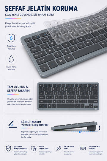 Kablosuz Klavye Mouse Seti 2.4G Türkçe Q Sessiz Şarjlı + Şeffaf Silikon Klavye Koruyucu ORBI RB-301 - 6