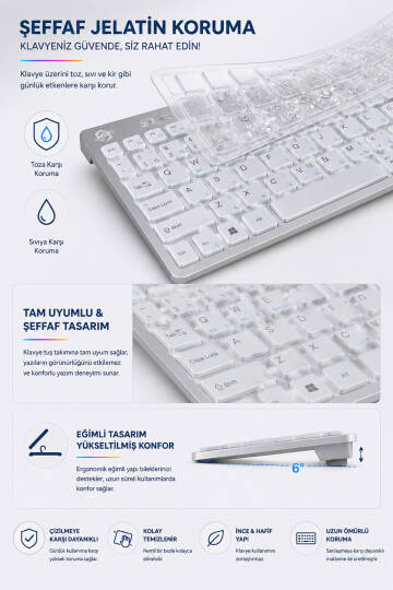 Kablosuz Klavye Mouse Seti 2.4G Türkçe Q Sessiz Şarjlı + Şeffaf Silikon Klavye Koruyucu ORBI RB-301 - 12