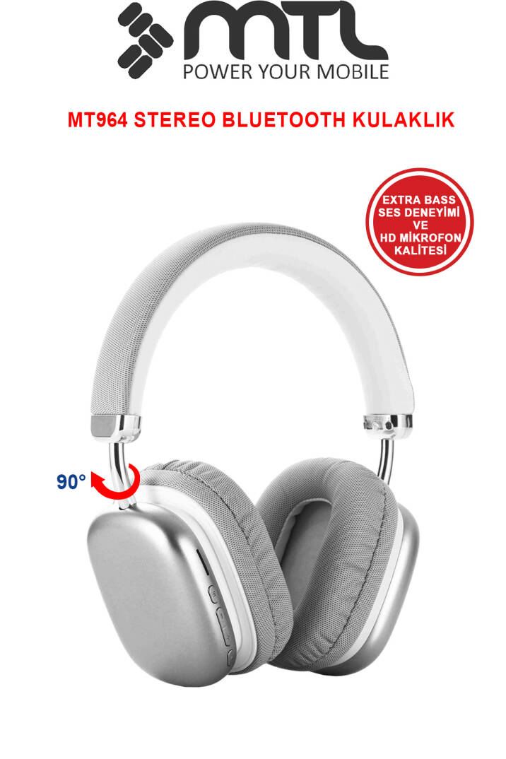 Kablosuz Stereo Kulak Üstü Kulaklık HD Ses Bluetooth 5.3 Extra Bass Ios Ve Android Uyumlu MT964 - 1