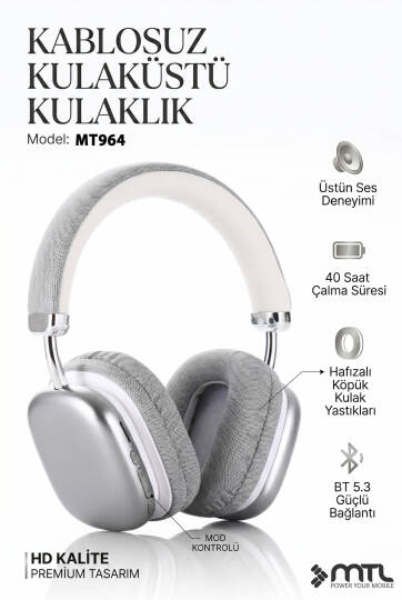 Kablosuz Stereo Kulak Üstü Kulaklık HD Ses Bluetooth 5.3 Extra Bass Ios Ve Android Uyumlu MT964 - 4