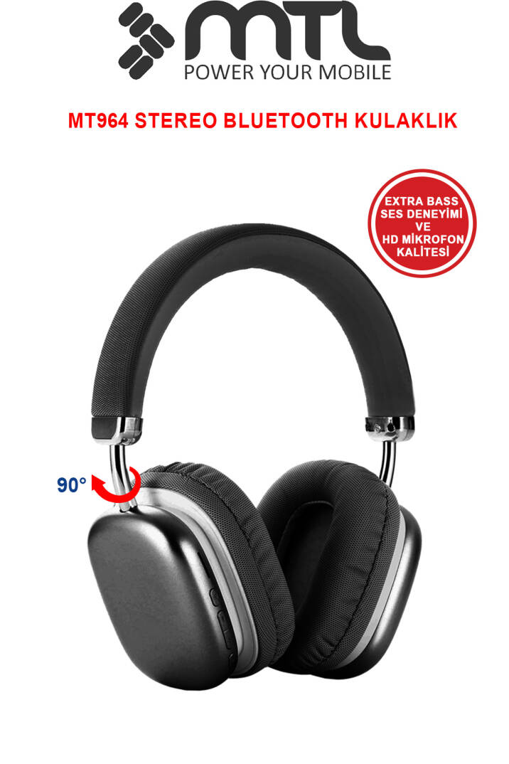 Kablosuz Stereo Kulak Üstü Kulaklık HD Ses Bluetooth 5.3 Extra Bass Ios Ve Android Uyumlu MT964 - 5