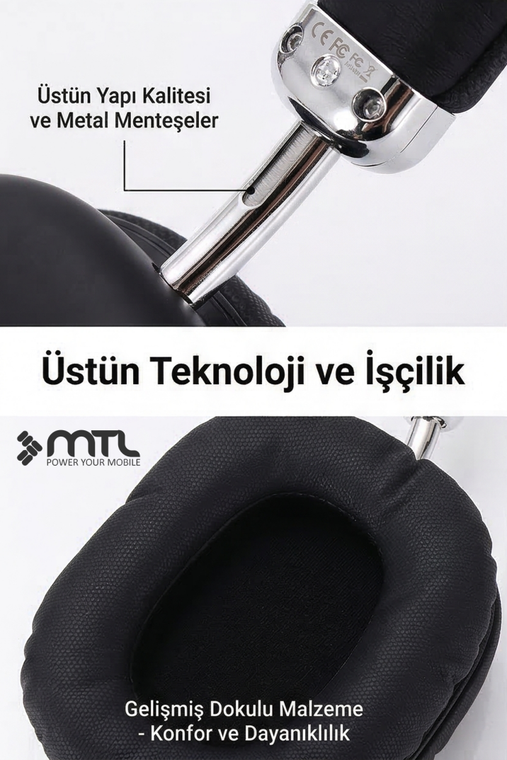 Kablosuz Stereo Kulak Üstü Kulaklık HD Ses Bluetooth 5.3 Extra Bass Ios Ve Android Uyumlu MT964 - 7