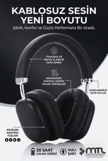 Kablosuz Stereo Kulak Üstü Kulaklık HD Ses Bluetooth 5.3 Extra Bass Ios Ve Android Uyumlu MT964 - 8