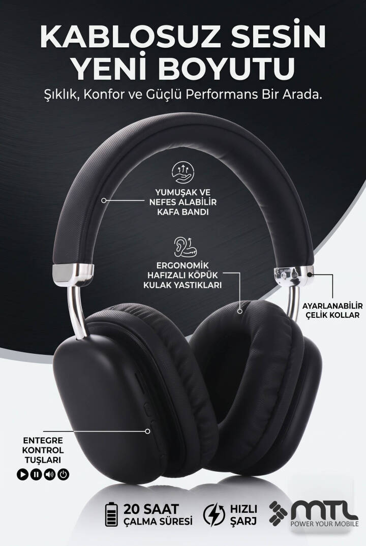 Kablosuz Stereo Kulak Üstü Kulaklık HD Ses Bluetooth 5.3 Extra Bass Ios Ve Android Uyumlu MT964 - 8