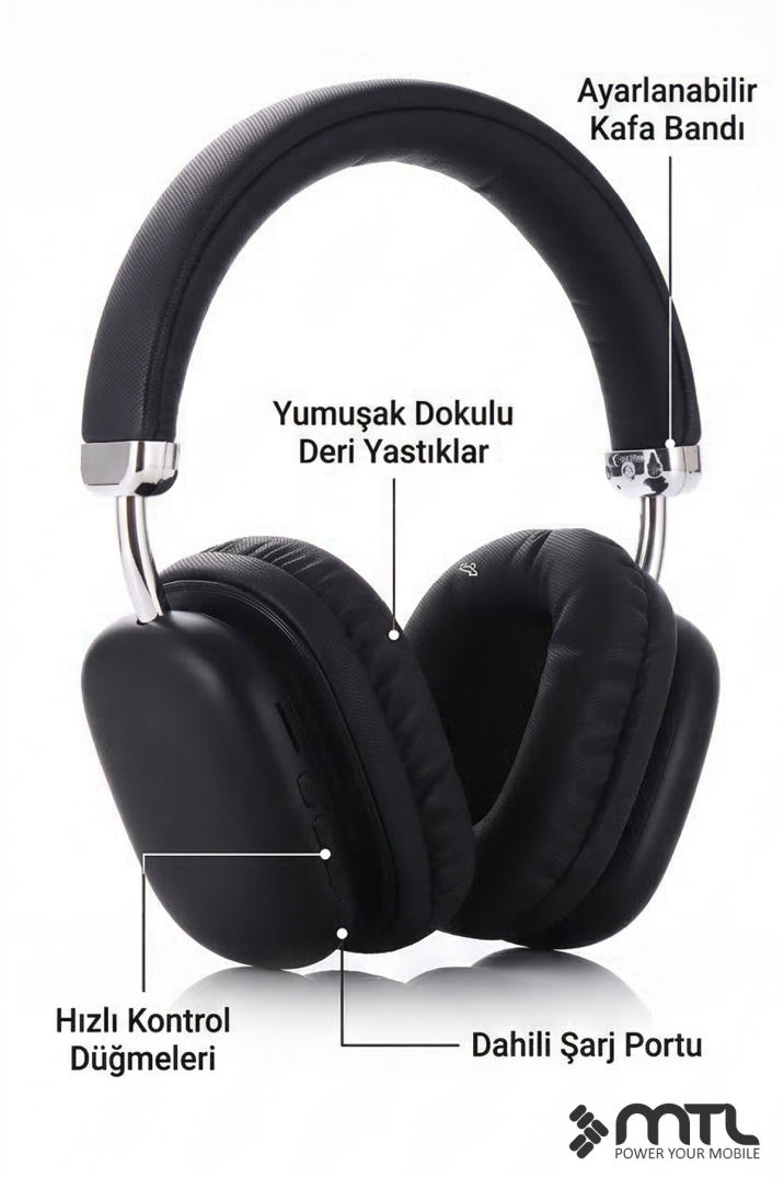 Kablosuz Stereo Kulak Üstü Kulaklık HD Ses Bluetooth 5.3 Extra Bass Ios Ve Android Uyumlu MT964 - 9