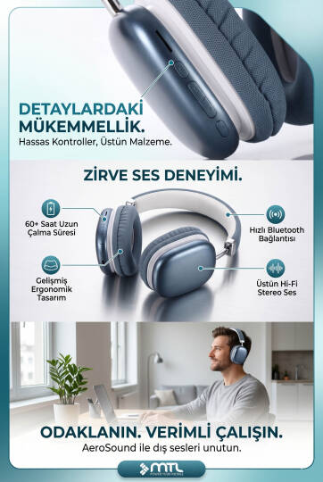 Kablosuz Stereo Kulak Üstü Kulaklık HD Ses Bluetooth 5.3 Extra Bass Ios Ve Android Uyumlu MT964 - 14