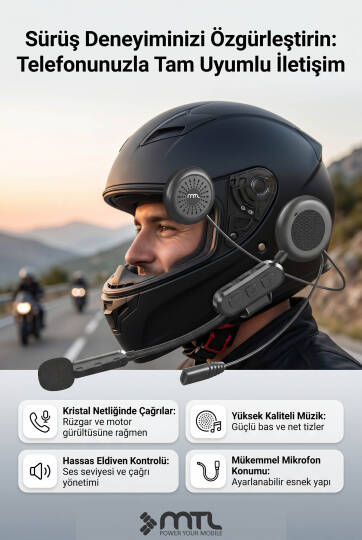 Kask İçi Bluetooth Kulaklık -Otomatik Cevaplama Universal iOS & Android Destekli MT-A962 - 5