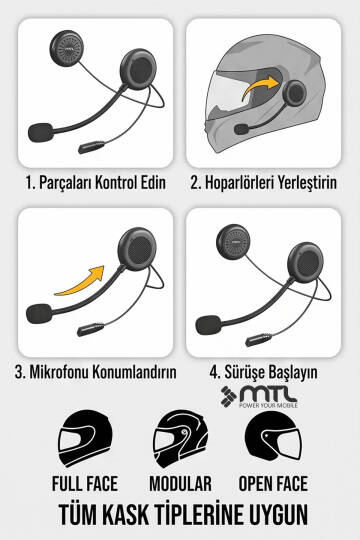Kask İçi Bluetooth Kulaklık -Otomatik Cevaplama Universal iOS & Android Destekli MT-A962 - 6