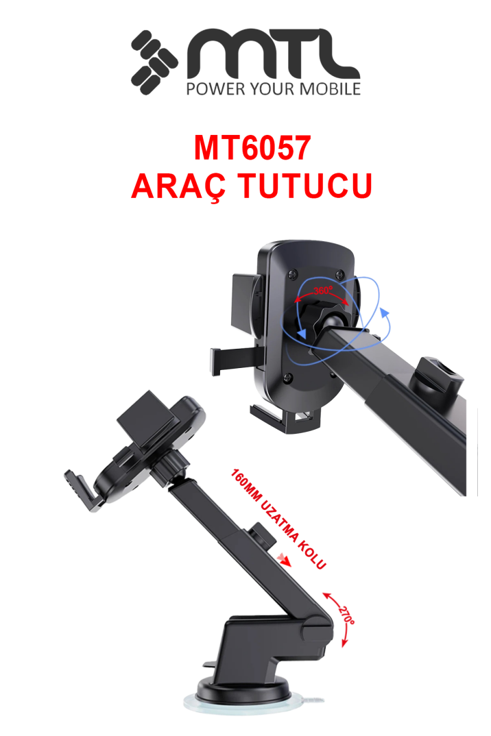 Katılabilir ve 270° Ayarlanabilir Kol Araç İçi Telefon Tutucu Dayanıklı Ve Güçlü Vantuzlu - 2