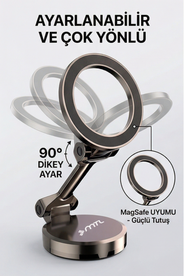 Katlanabilir MagSafe Uyumlu 360° Döner Çok Açılı Metal Telefon Standı Ve Araç İçi Telefon Tutucu - 3