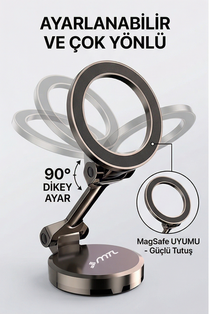 Katlanabilir MagSafe Uyumlu 360° Döner Çok Açılı Metal Telefon Standı Ve Araç İçi Telefon Tutucu - 3