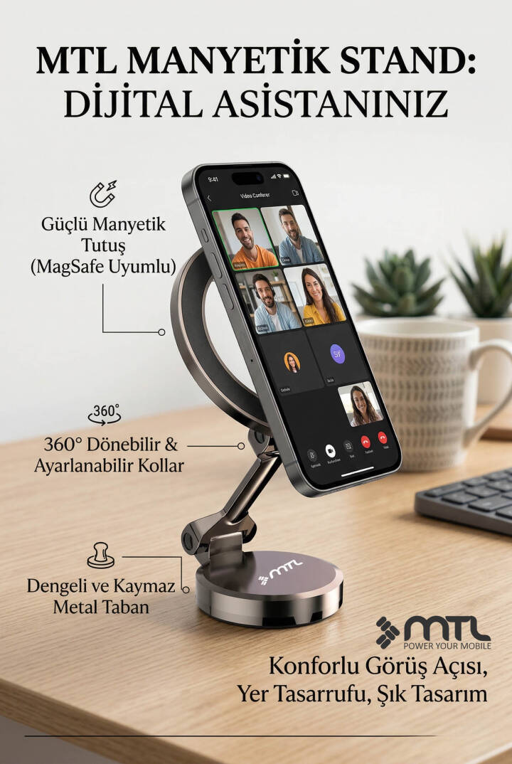 Katlanabilir MagSafe Uyumlu 360° Döner Çok Açılı Metal Telefon Standı Ve Araç İçi Telefon Tutucu - 4