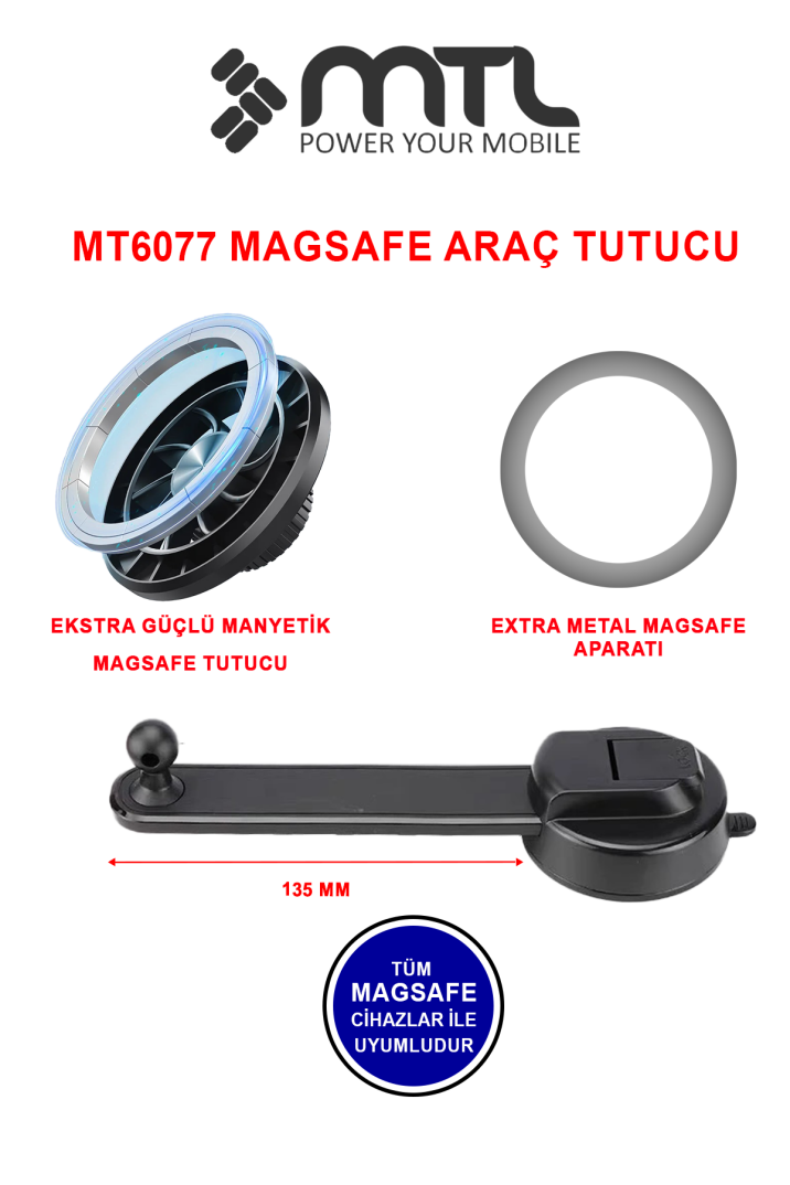 MagSafe Uyumlu Güçlü Dayanıklı Manyetik Araç İçi Telefon Tutucu Ayarlanabilir Kol Yapışkan Vantuslu - 2